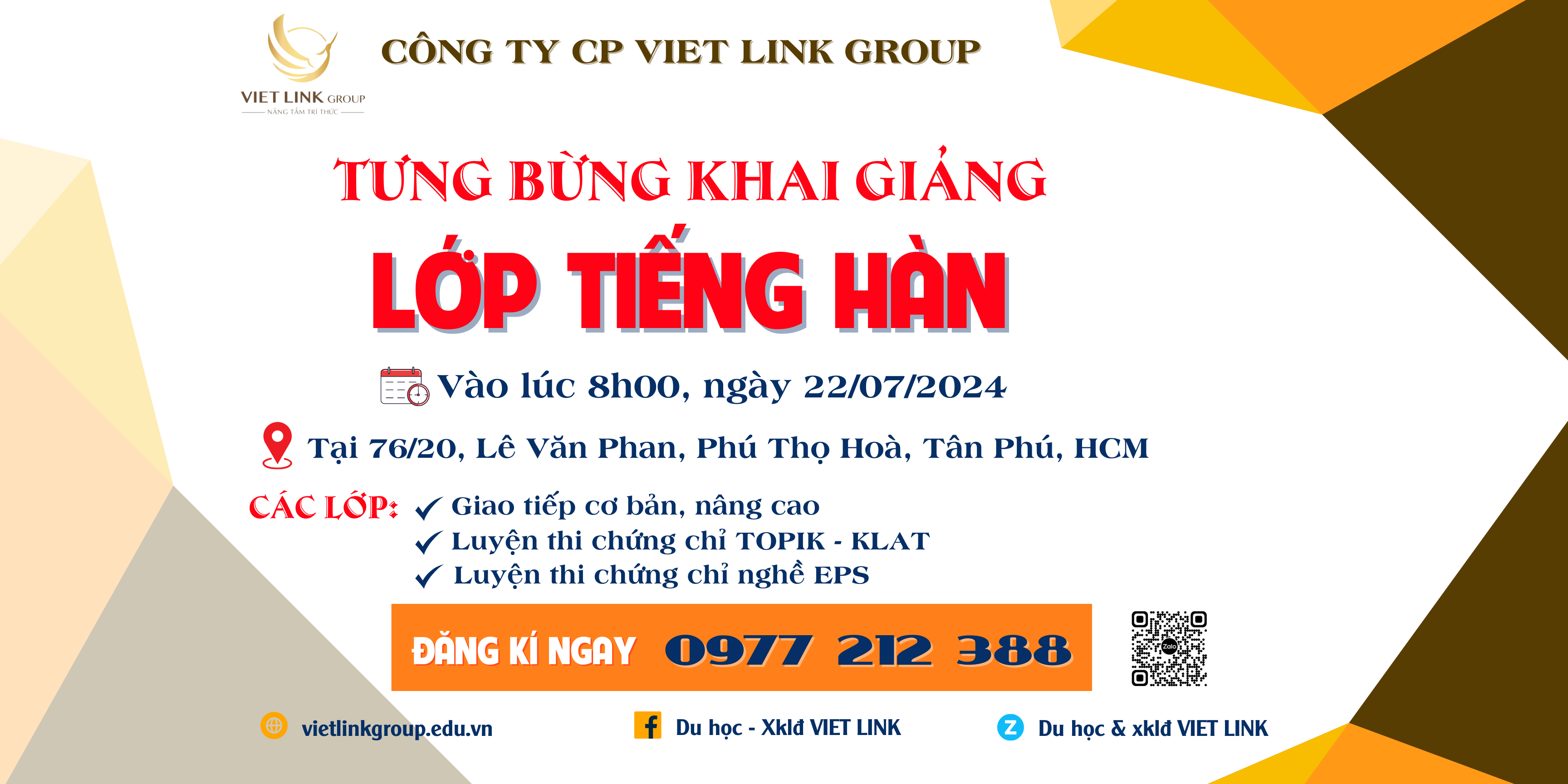 VIET LINK TUYỂN SINH VÀ KHAI GIẢNG LỚP TIẾNG HÀN TẠI HỒ CHÍ MINH